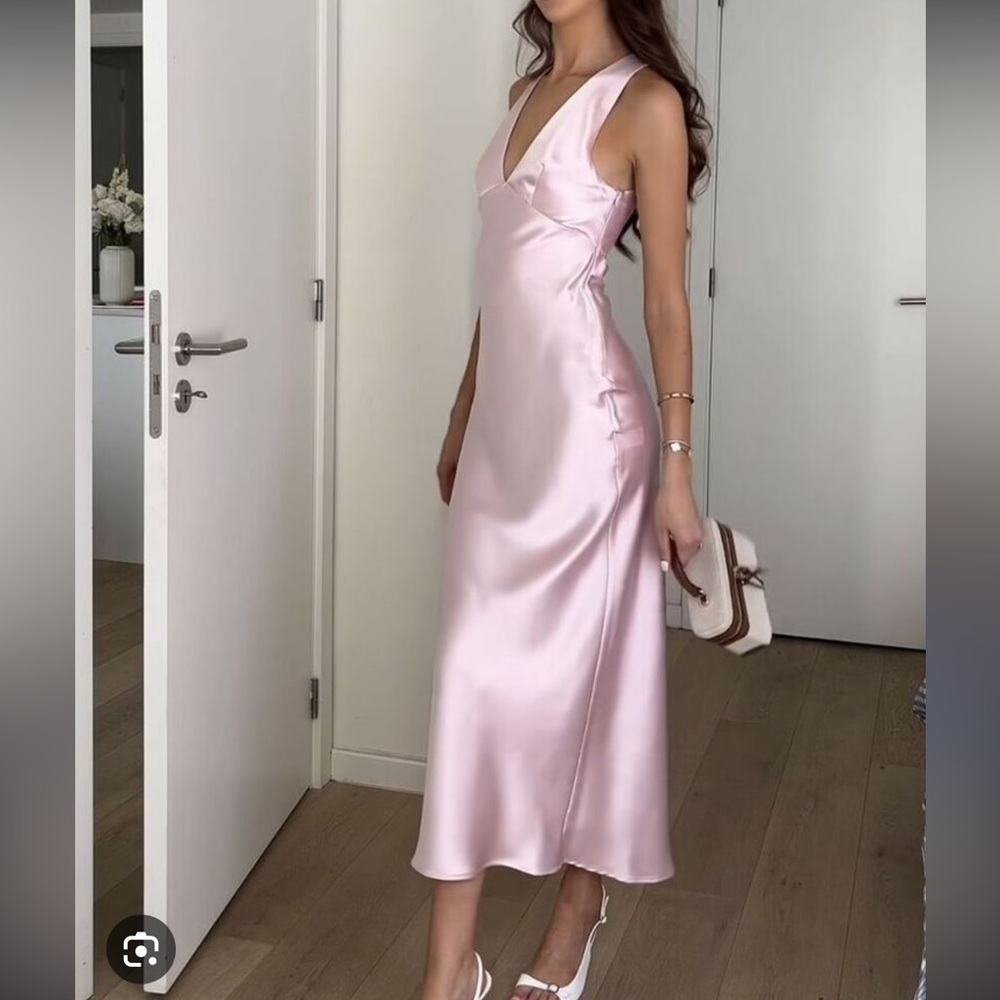 Zara Pink Satin Maxi Dress - Picture 3 of 7